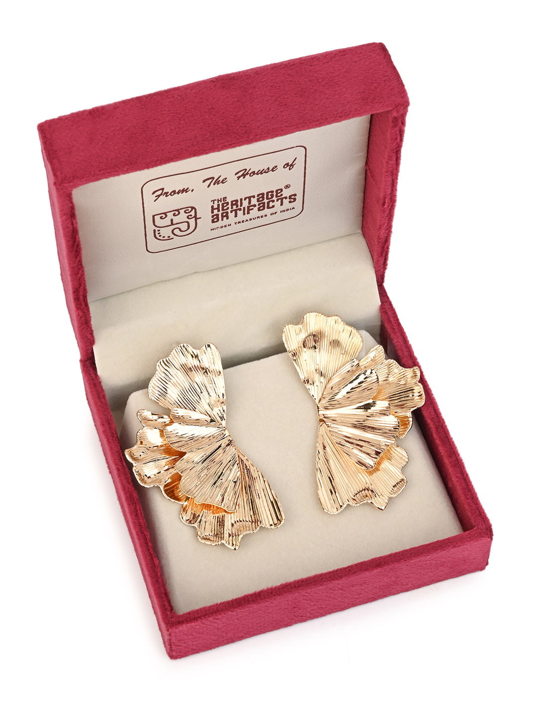 MAURYANA - Stainless Steel Gold Plated Flower Petal Design Ear studs