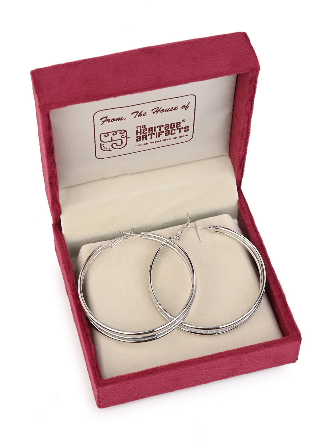 MAURYANA - Large Circle Design Frosted Copper Earrings in Silver Color