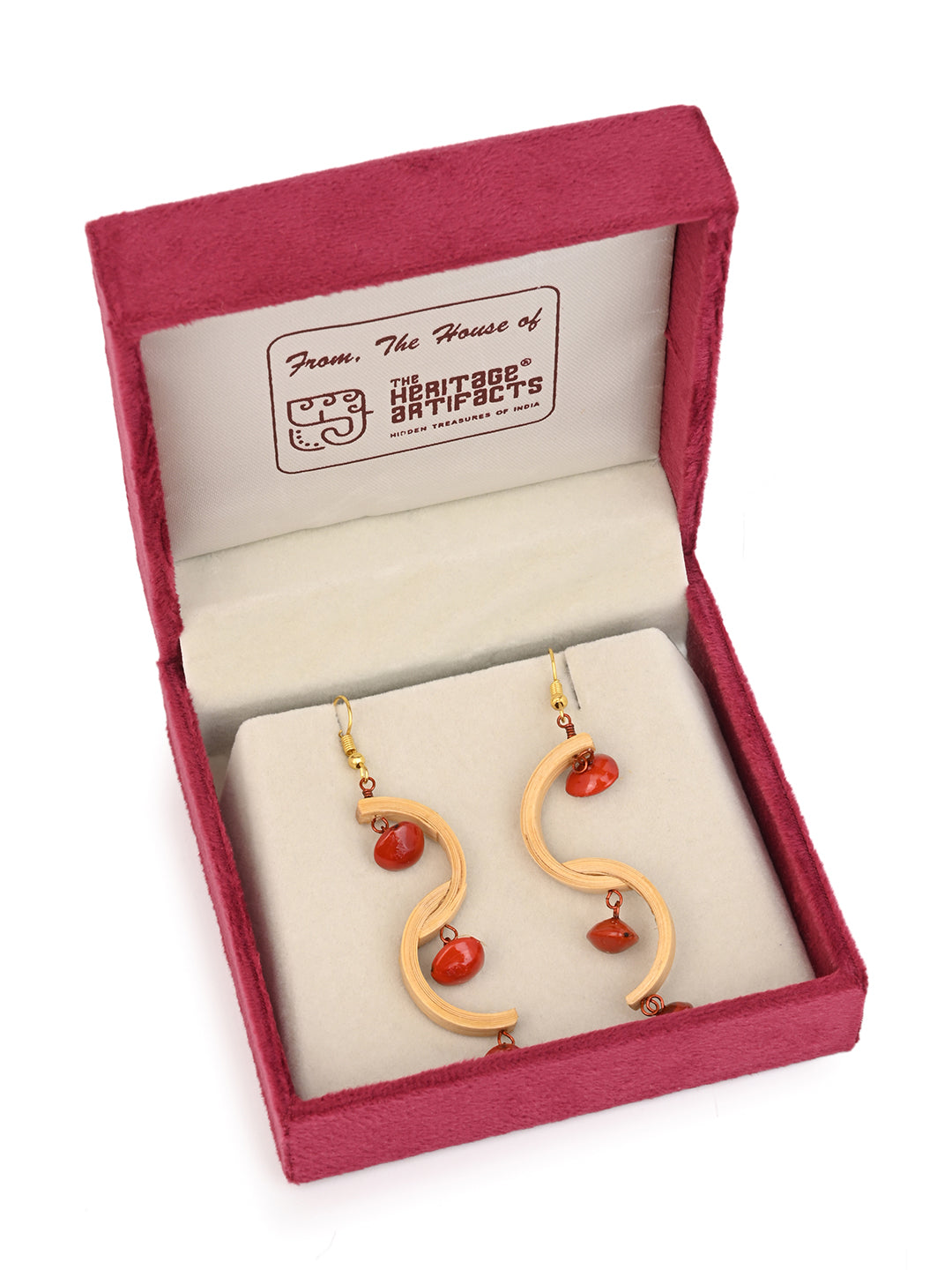 MAURYANA - Bamboo crafted hanging S design earrings pair, superlight