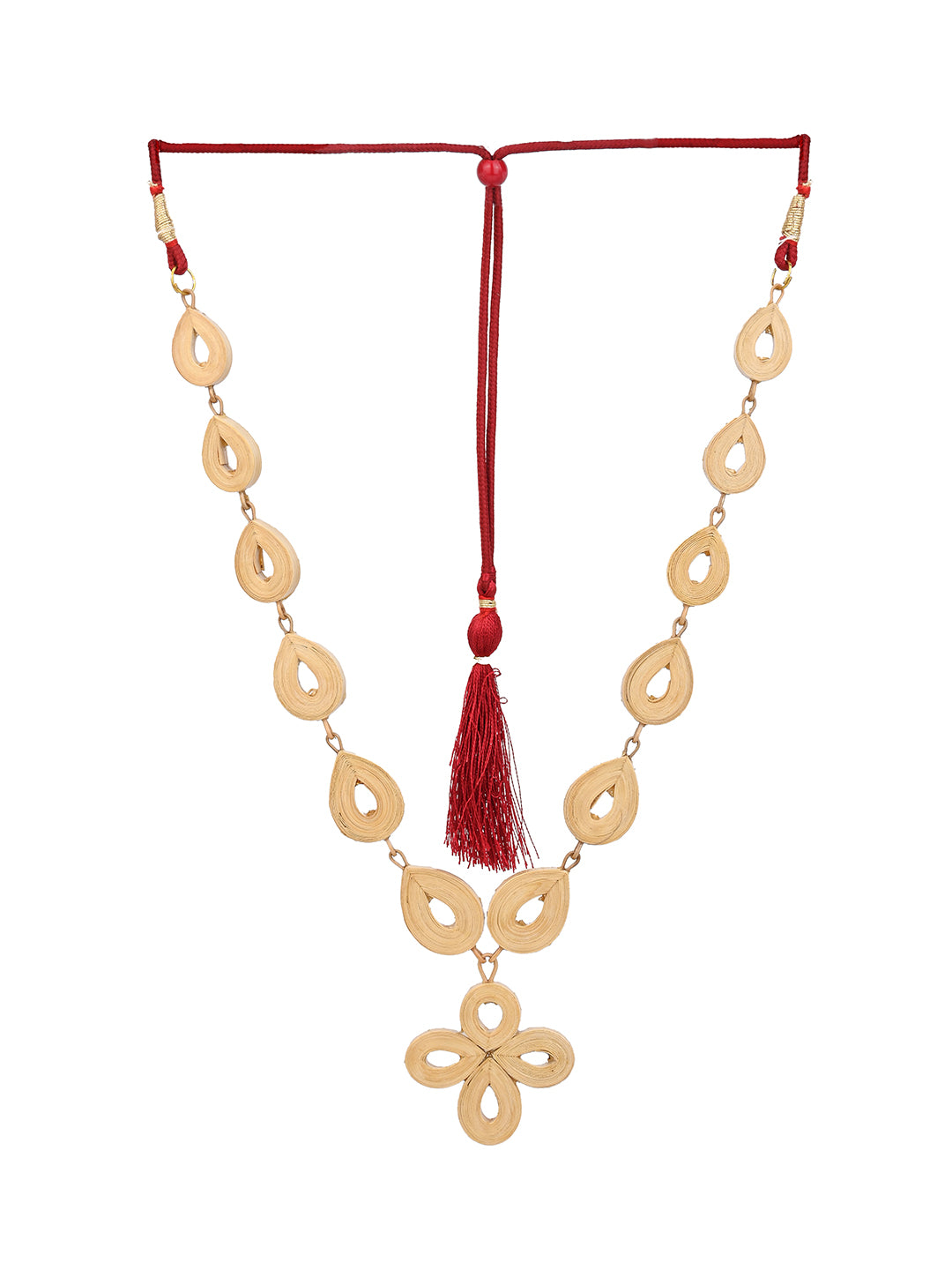 MAURYANA - Bamboo crafted floral pendant necklace set with earrings