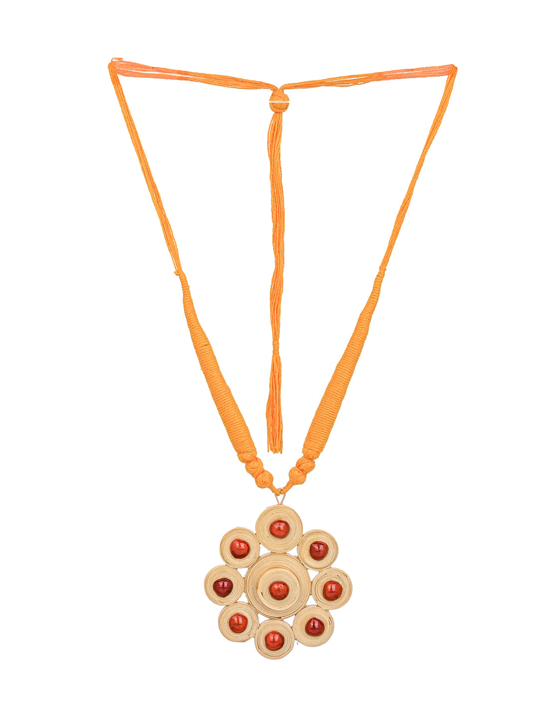 MAURYANA - Bamboo crafted flower design pendant necklace with earrings - adjustable length