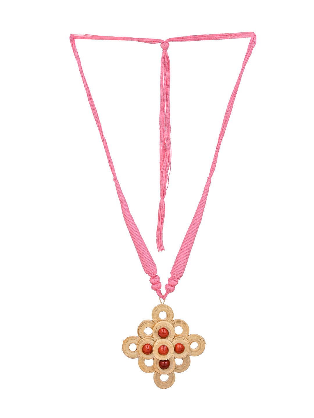 MAURYANA - Bamboo crafted geometric pendant necklace with earrings - adjustable size