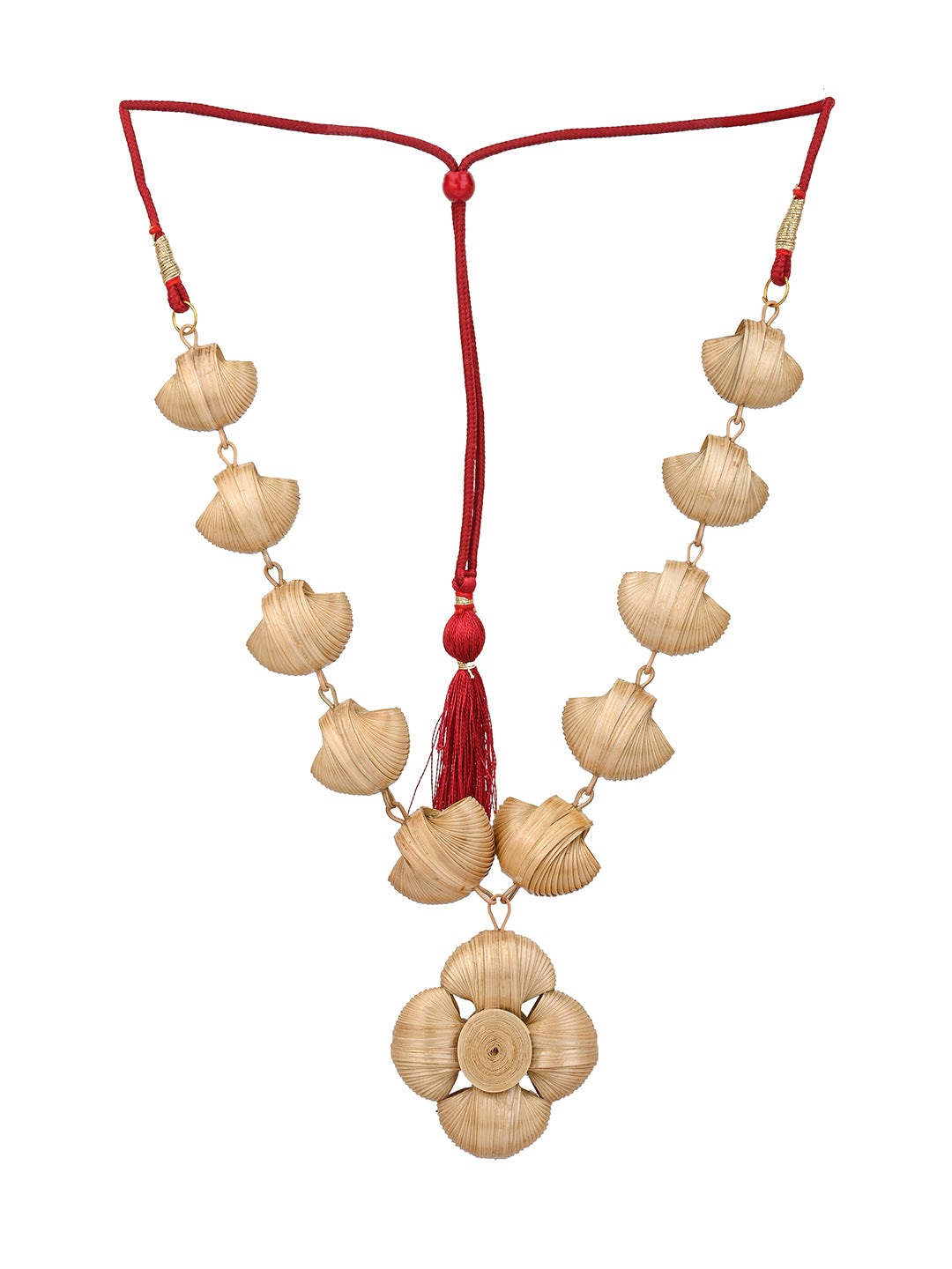 MAURYANA - Bamboo crafted flower petals design necklace set with earrings - adjustable length