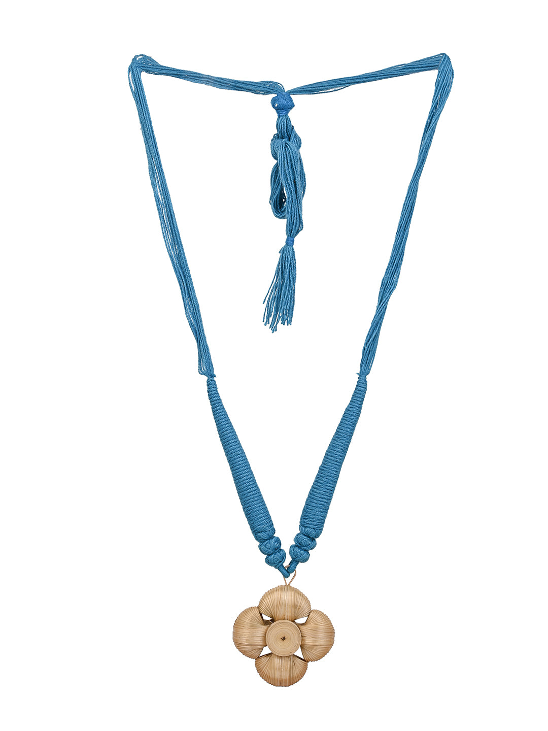 MAURYANA - Bamboo crafted flower pendant necklace set with earrings - adjustable length