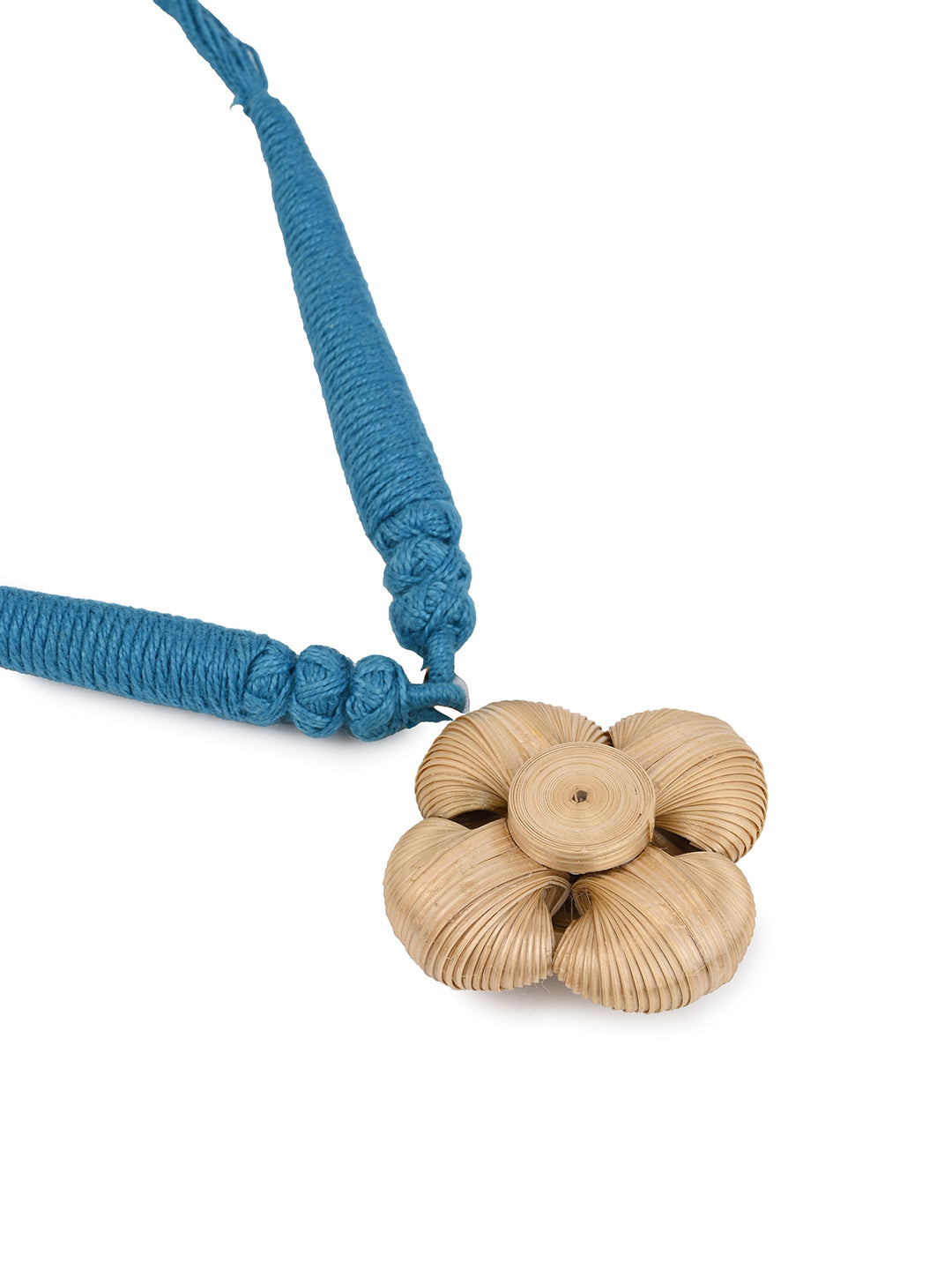 MAURYANA - Bamboo crafted flower pendant necklace set with earrings - adjustable length