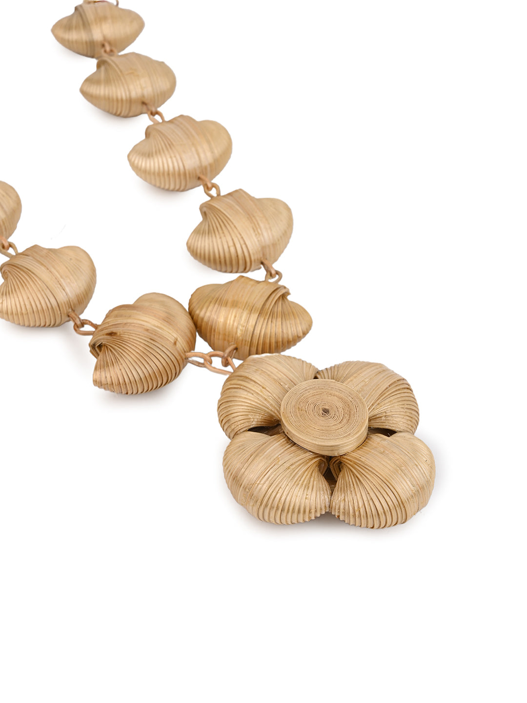 MAURYANA - Bamboo crafted flower petals design necklace set with earrings - adjustable length