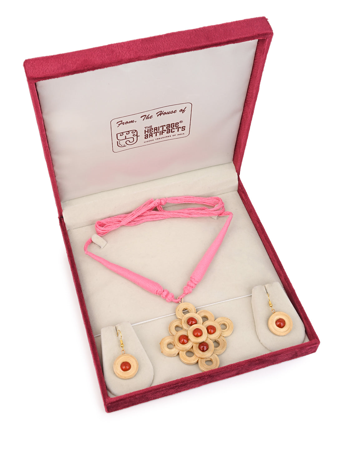 MAURYANA - Bamboo crafted geometric pendant necklace with earrings - adjustable size