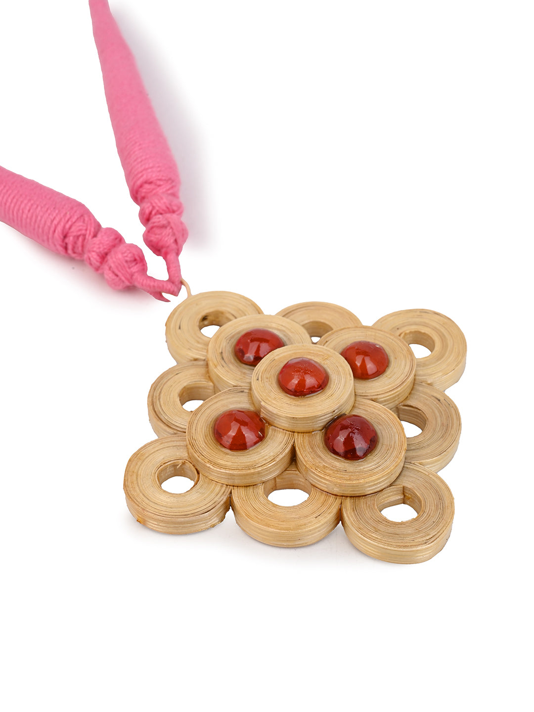 MAURYANA - Bamboo crafted geometric pendant necklace with earrings - adjustable size