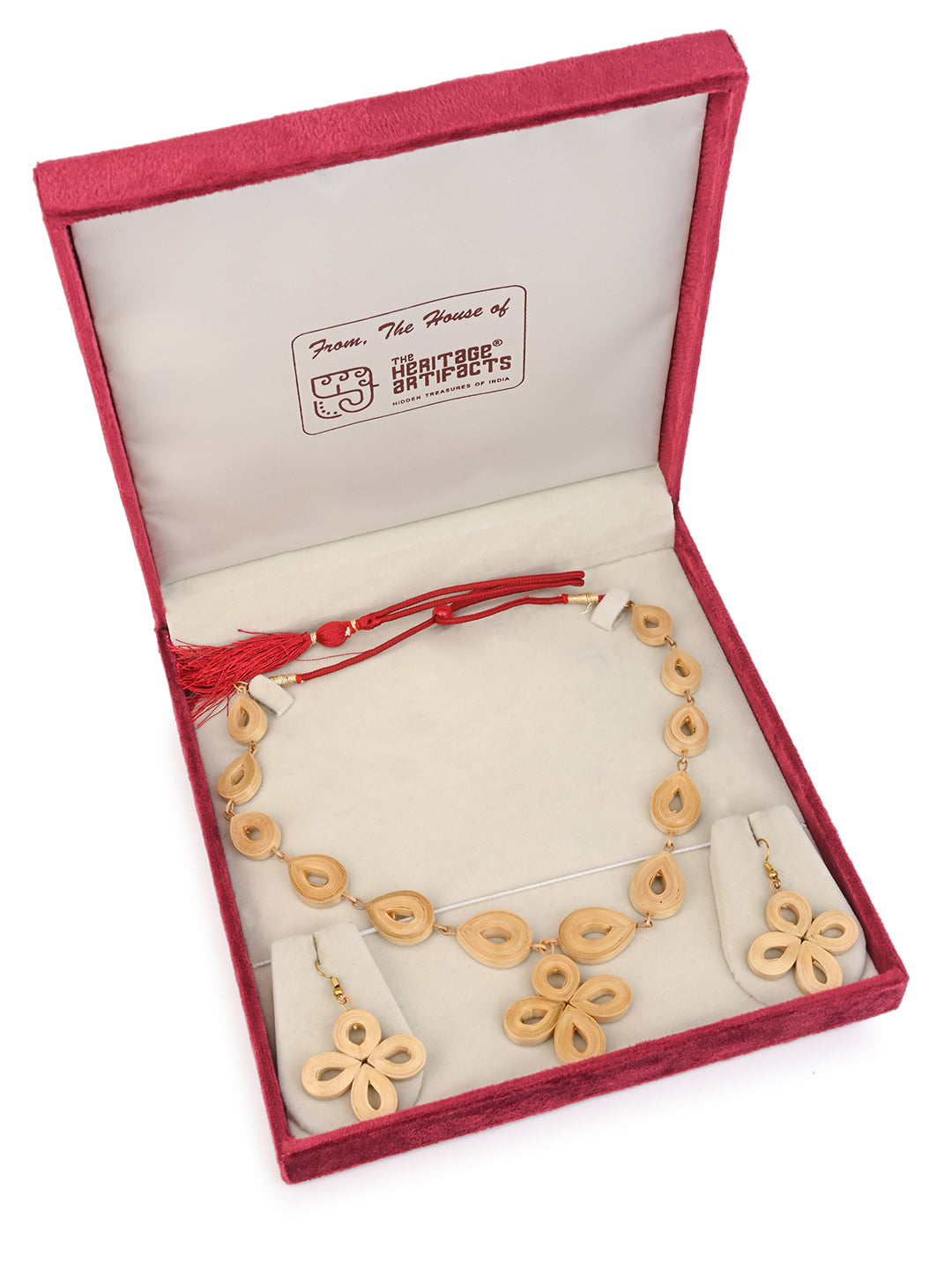 MAURYANA - Bamboo crafted floral pendant necklace set with earrings