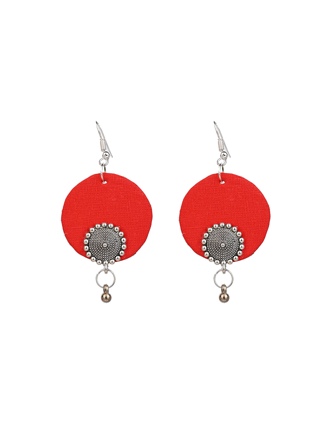 MAURYANA - Red fabric crafted with round metal pendant necklace set with earrings - one size