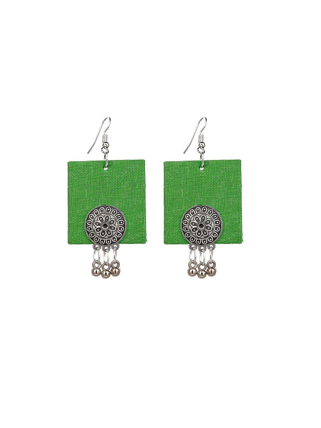 MAURYANA - Green fabric crafted metal pendant necklace set with earrings - adjustable length