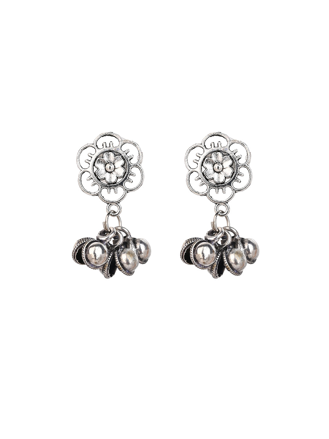 MAURYANA - Oxidised silver pendant necklace set with earrings - adjustable length