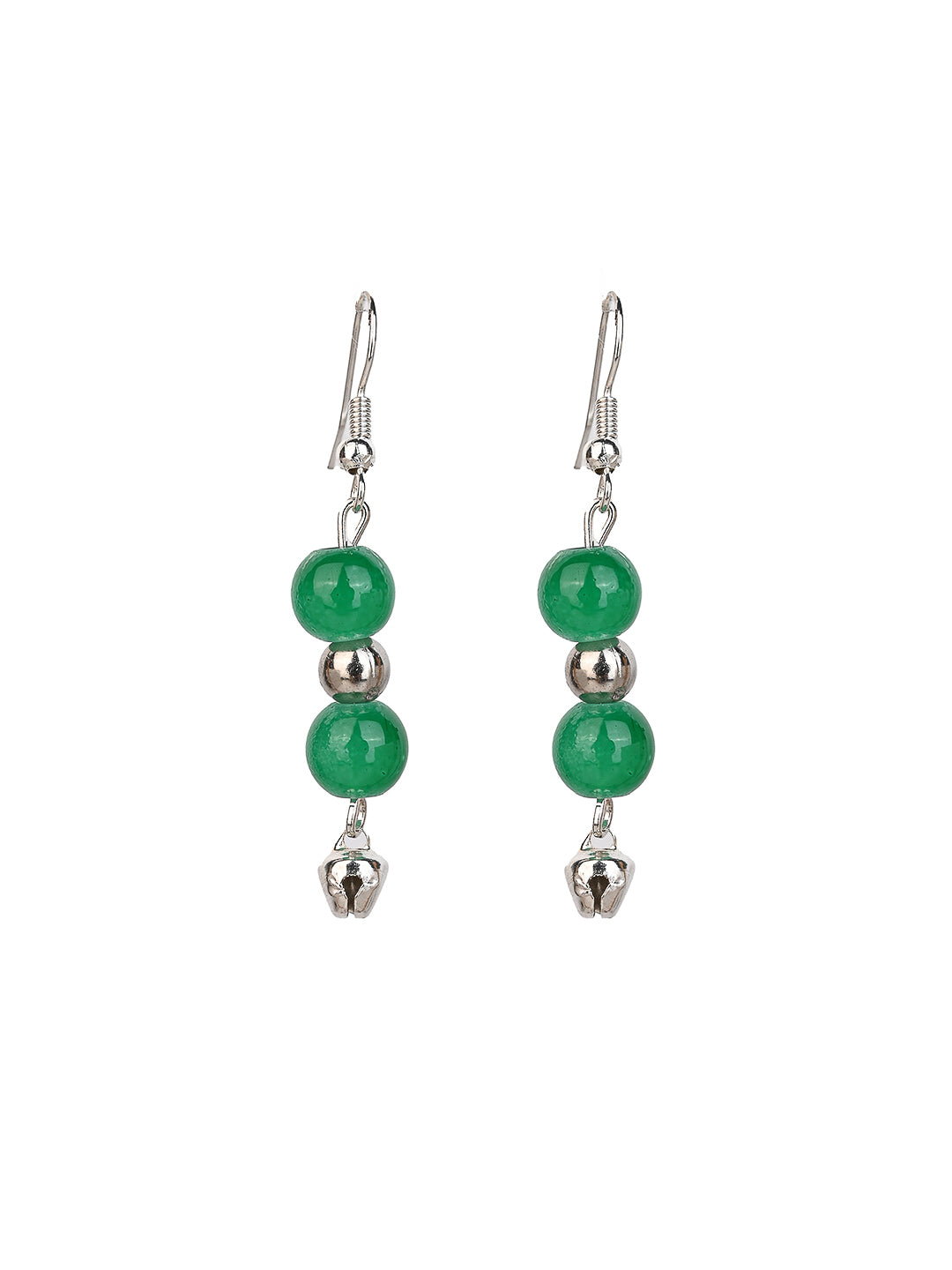 MAURYANA - Green color beaded necklace with metal pendant and earrings - adjustable length