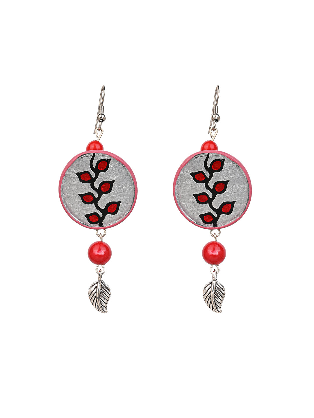 MAURYANA - Colorful beaded necklace with round glass pendant and earrings - adjustable length
