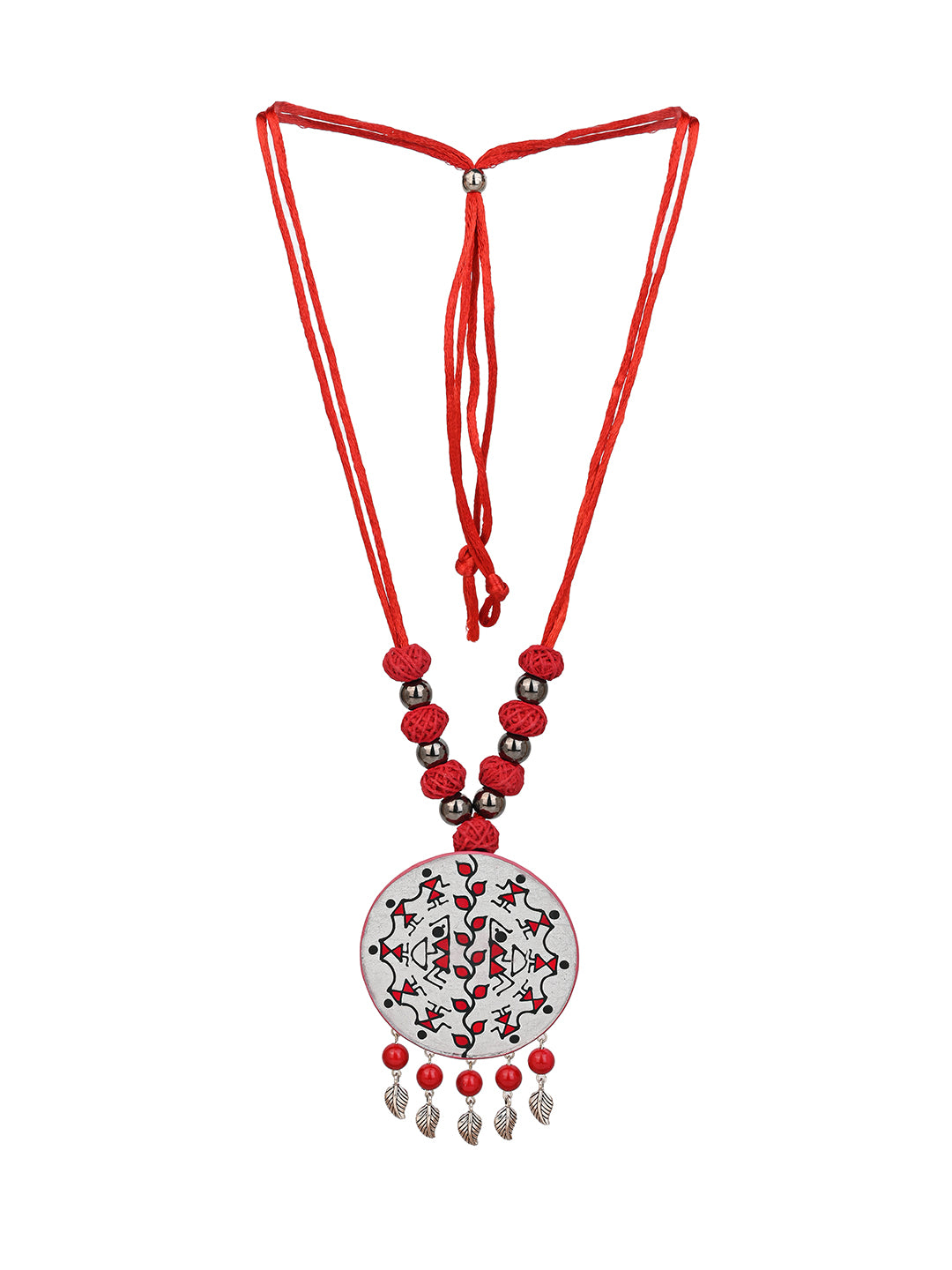 MAURYANA - Colorful beaded necklace with round glass pendant and earrings - adjustable length