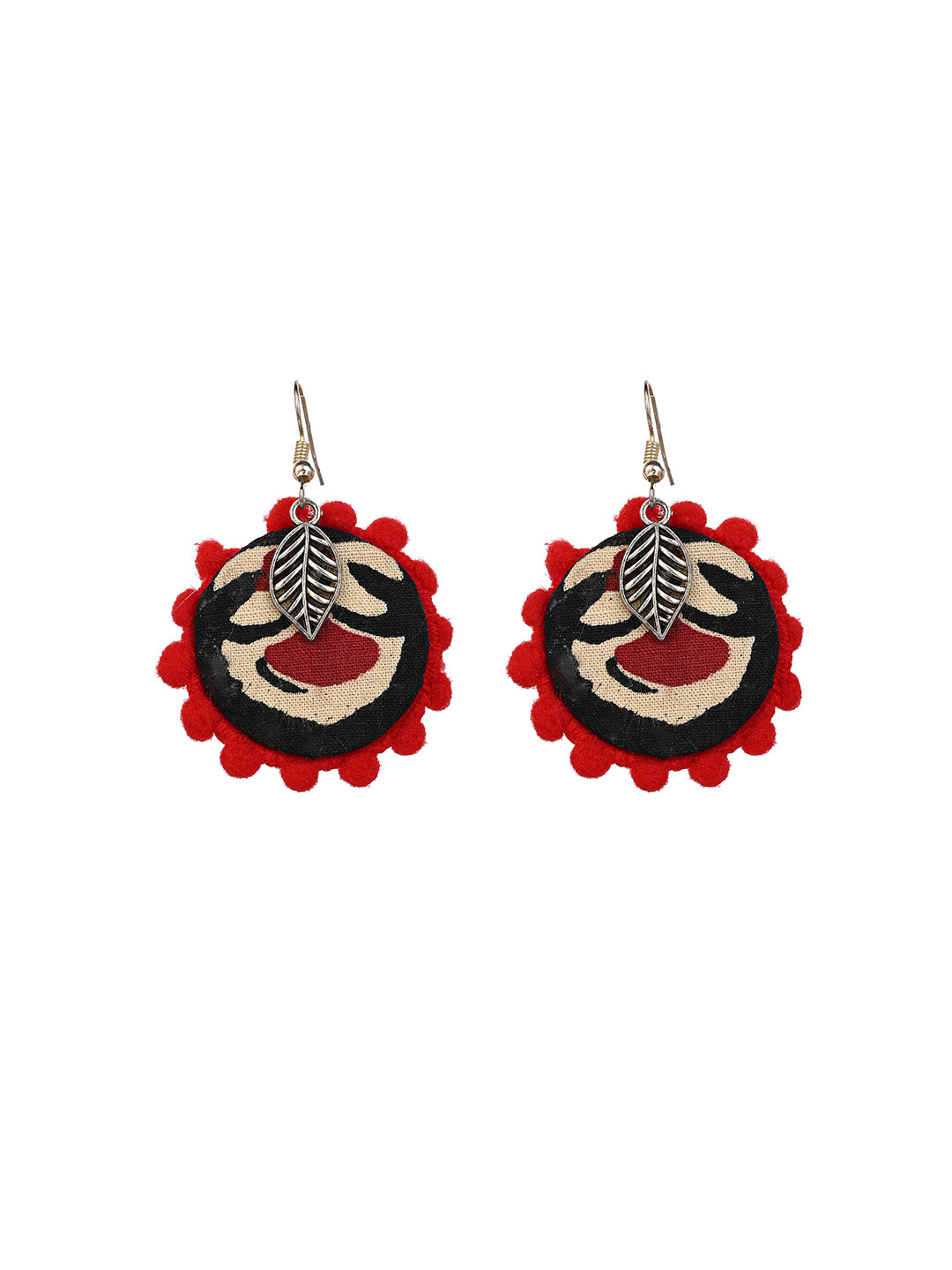 MAURYANA - Red and black fabric crafted half moon shaped necklace set with earrings - adjustable length