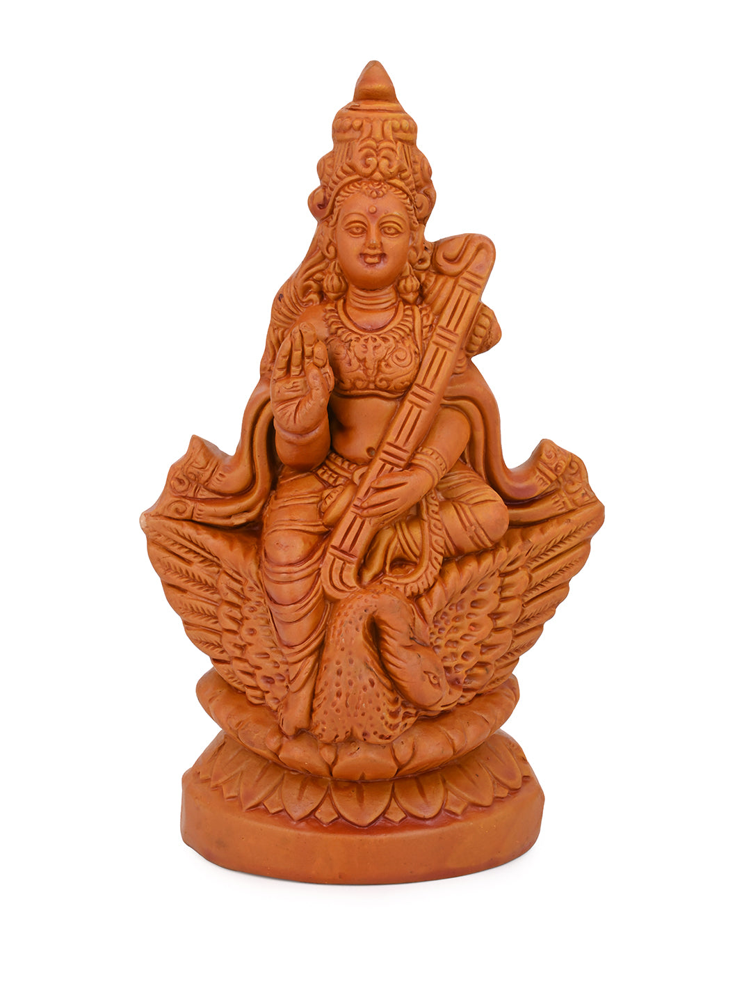 Terracotta Art Devi Saraswati idol for Home Decor - 6 inches