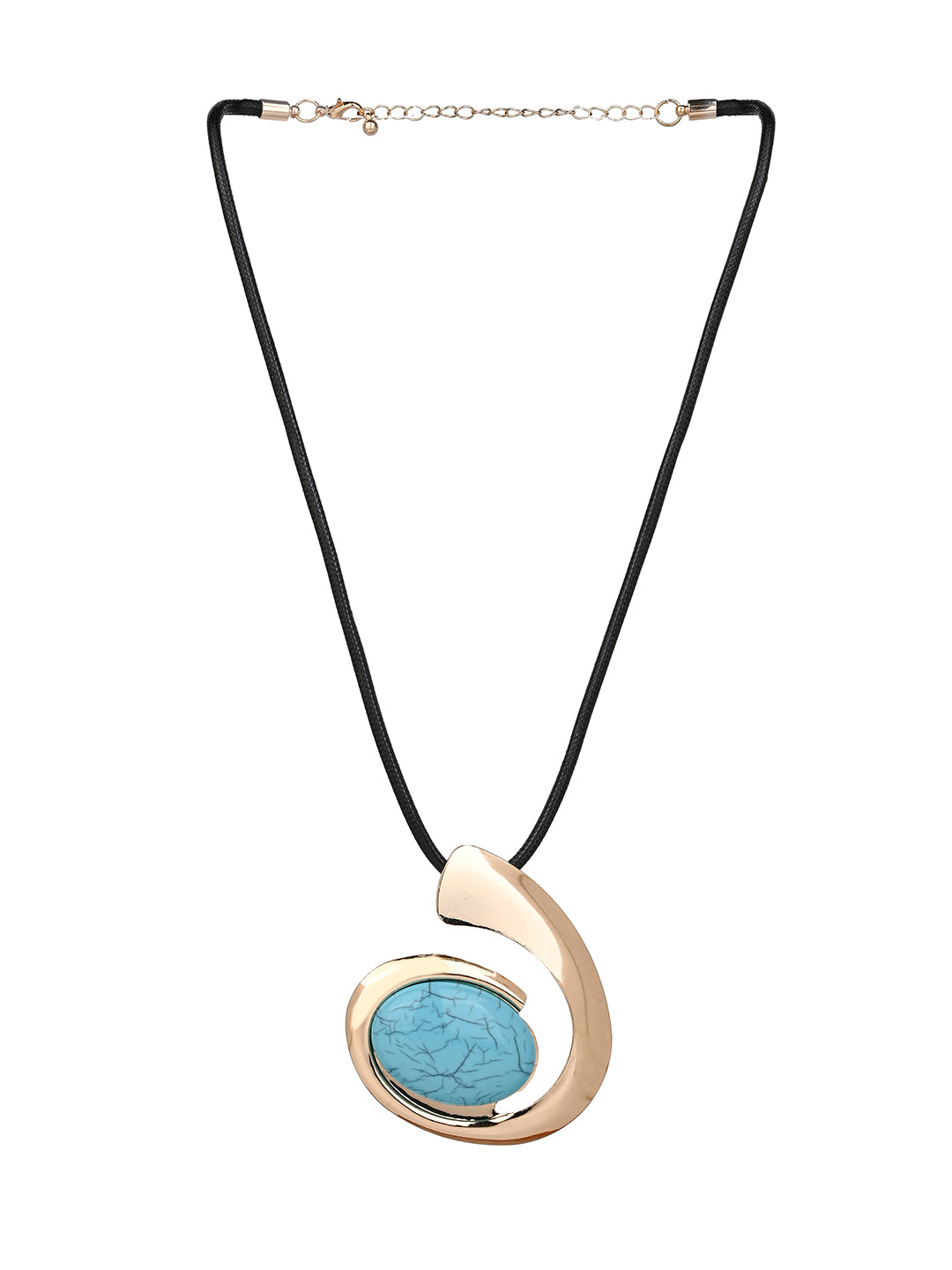 MAURYANA - Gold and Turquoise Pendant with Leather Strap Necklace and Matching Earrings