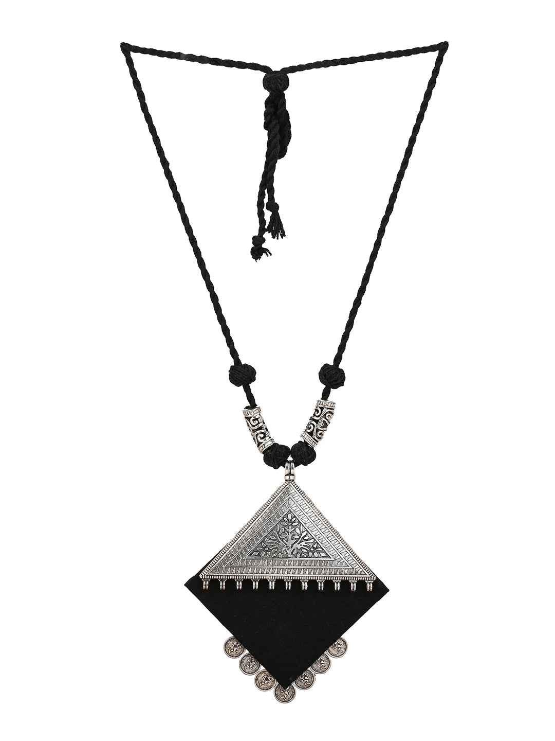 MAURYANA - Fabric crafted with metal pendant necklace set with earrings - adjustable length