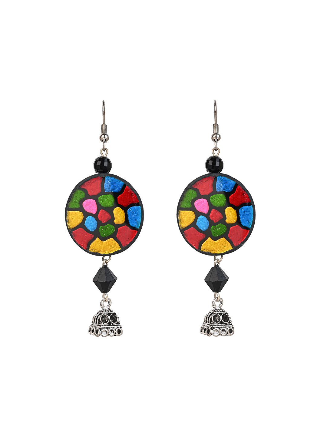 MAURYANA - Multicolor beaded necklace with glass pendant and earrings - adjustable length