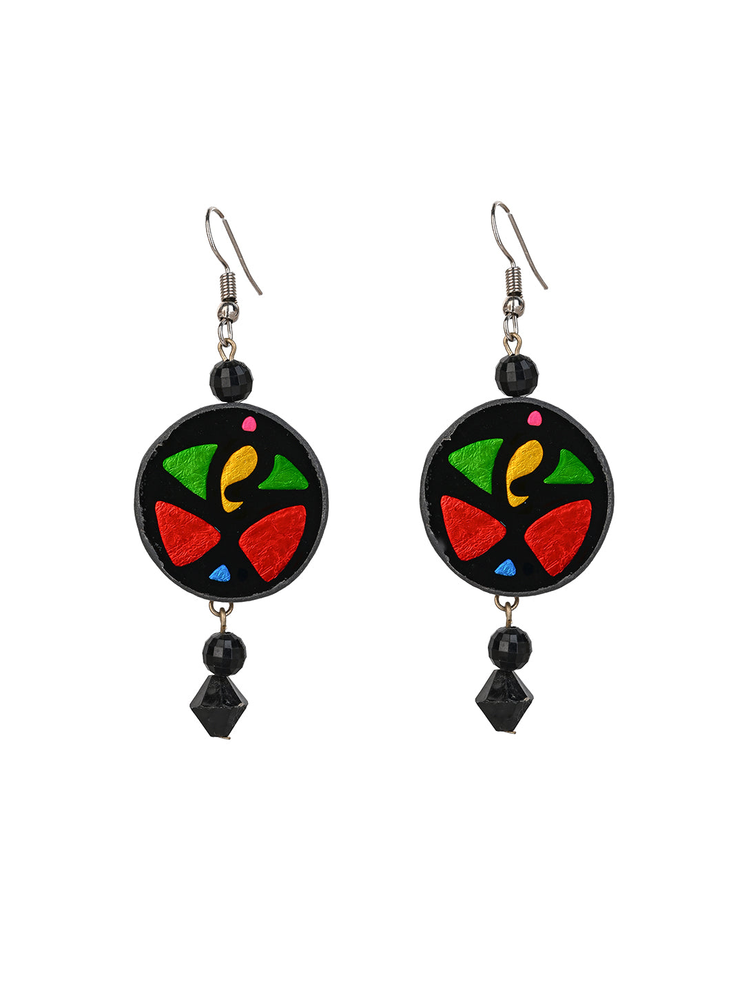 MAURYANA - Colorful glass ganesha pendant necklace with pair of earrings - adjustable length