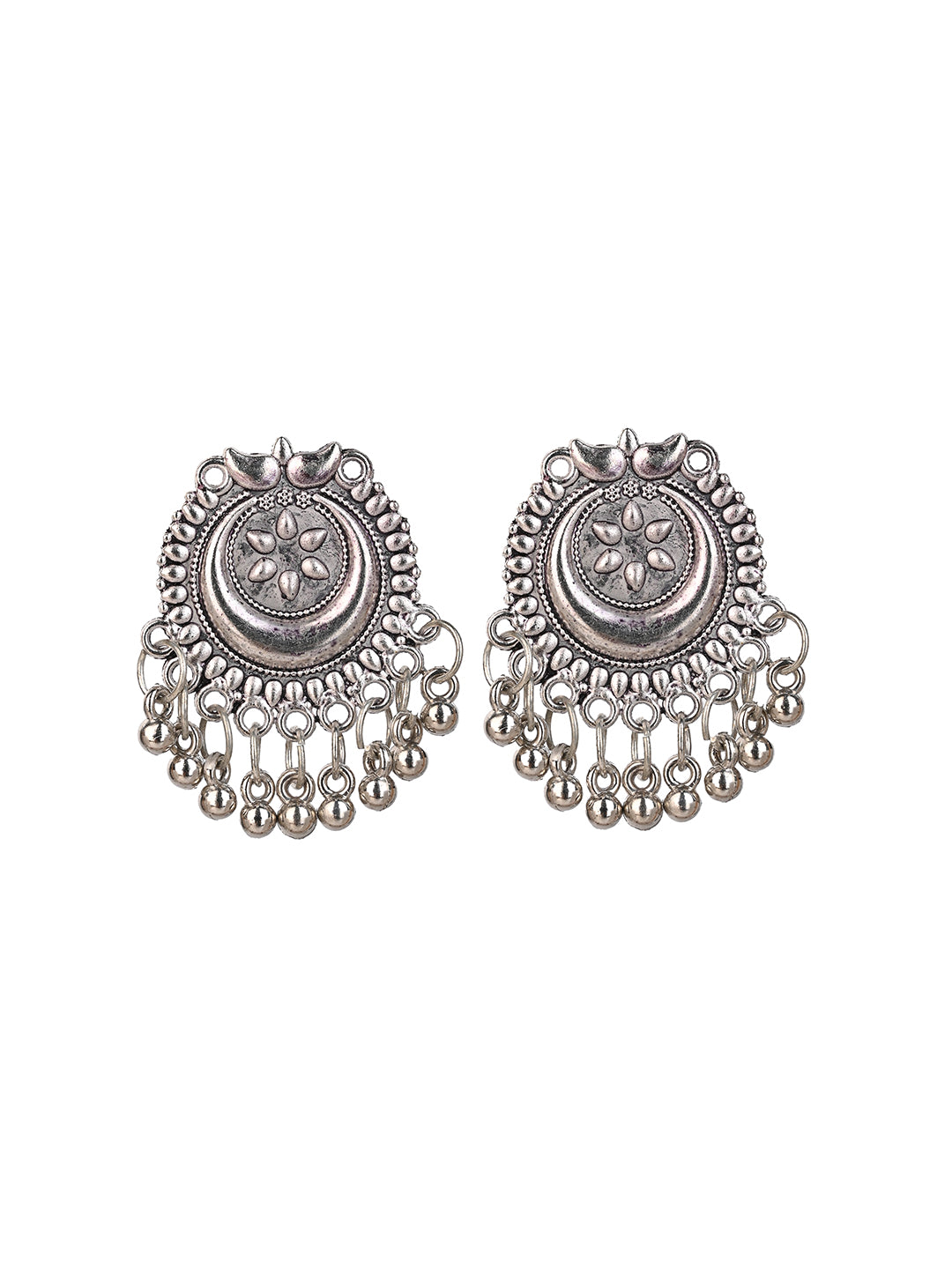 MAURYANA - Oxidised silver half moon pendant necklace set with earrings - adjustable length
