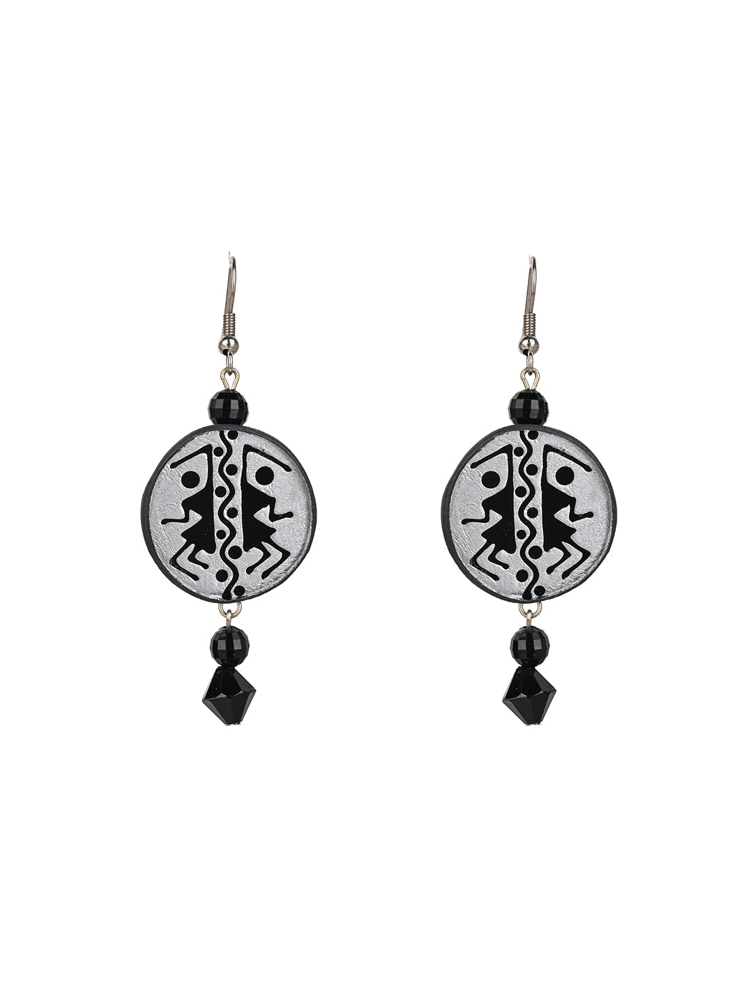 MAURYANA - Black beaded necklace with glass pendant and pair of earrings - adjustable length
