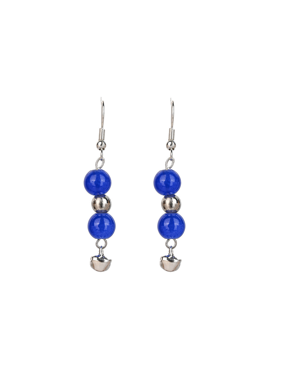 MAURYANA - Blue color beaded necklace with metal pendant and earrings - adjustable length