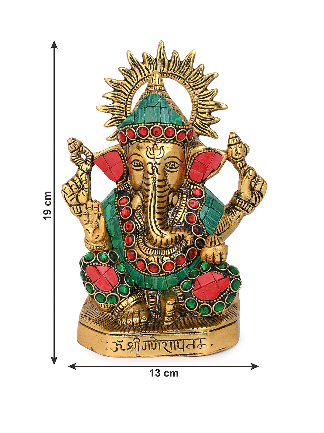 Aluminium Crafted Lord Ganesh Idol with Colorful Stone Embellishment - 8 inches