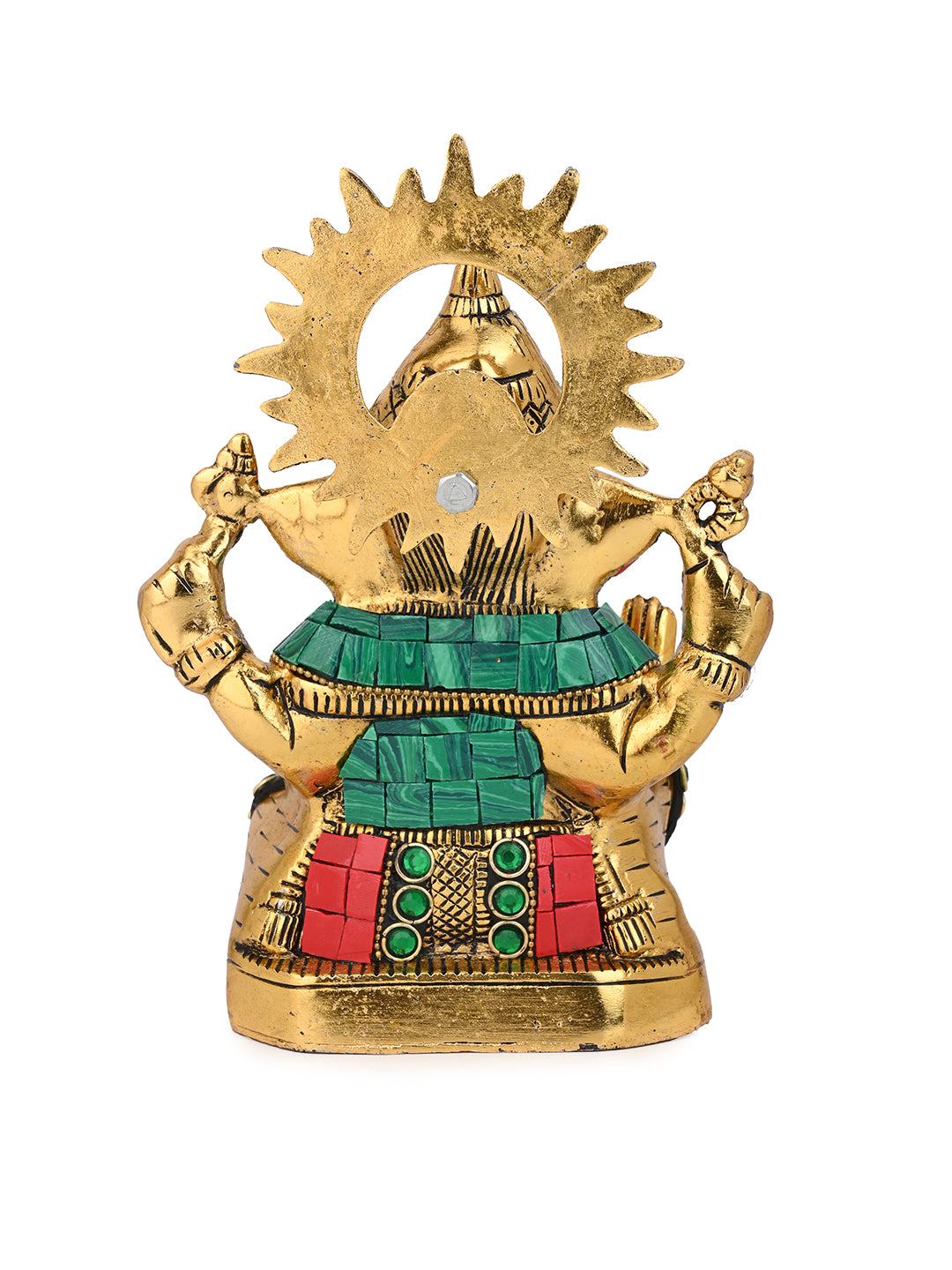 Aluminium Crafted Lord Ganesh Idol with Colorful Stone Embellishment - 8 inches