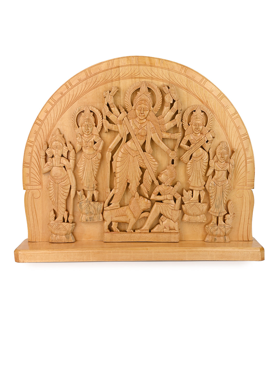 Wood Crafted Devi Durga Parivar for Home Decor - 15 inches