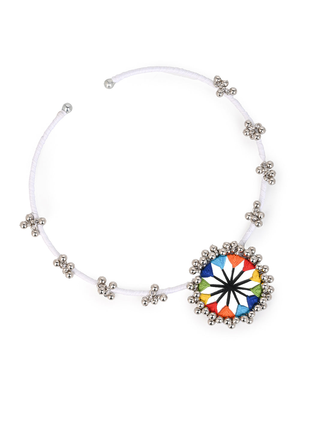 MAURYANA - Colorful embroidered hasuli necklace set with earrings - adjustable opening