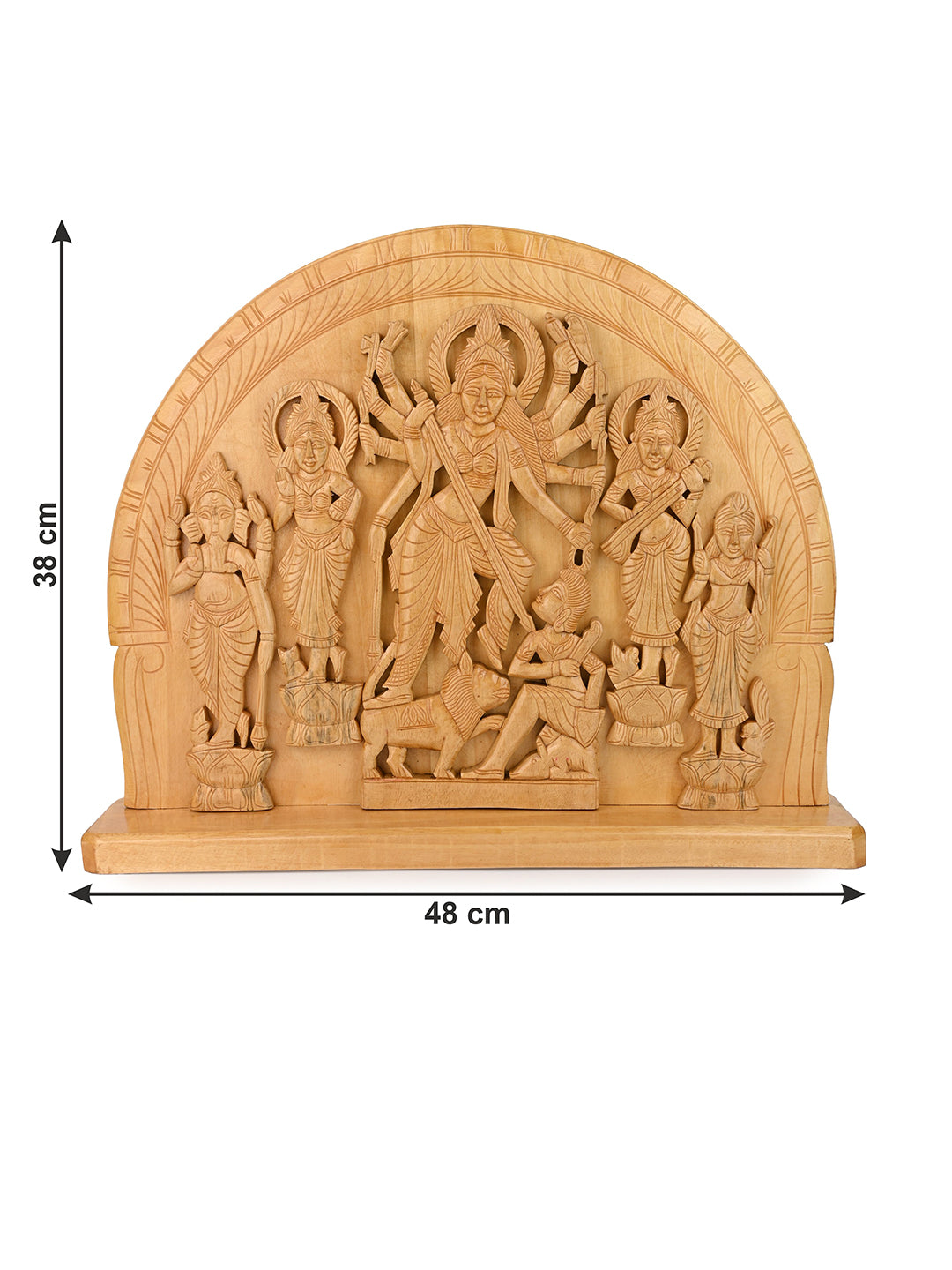 Wood Crafted Devi Durga Parivar for Home Decor - 15 inches