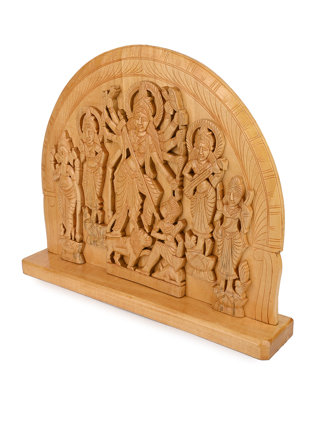 Wood Crafted Devi Durga Parivar for Home Decor - 15 inches