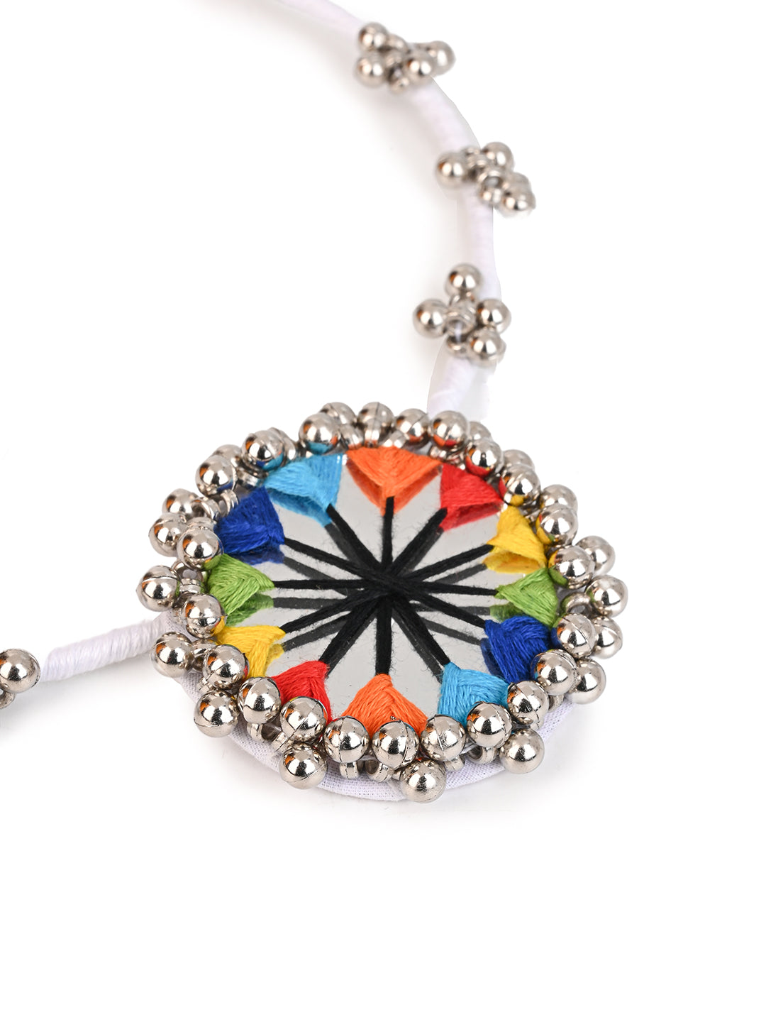 MAURYANA - Colorful embroidered hasuli necklace set with earrings - adjustable opening