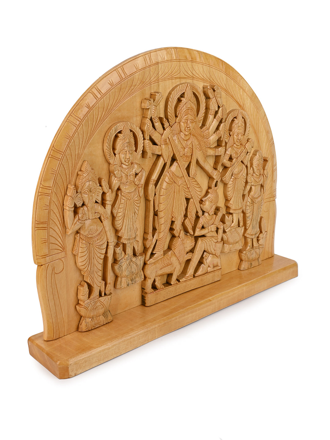 Wood Crafted Devi Durga Parivar for Home Decor - 15 inches