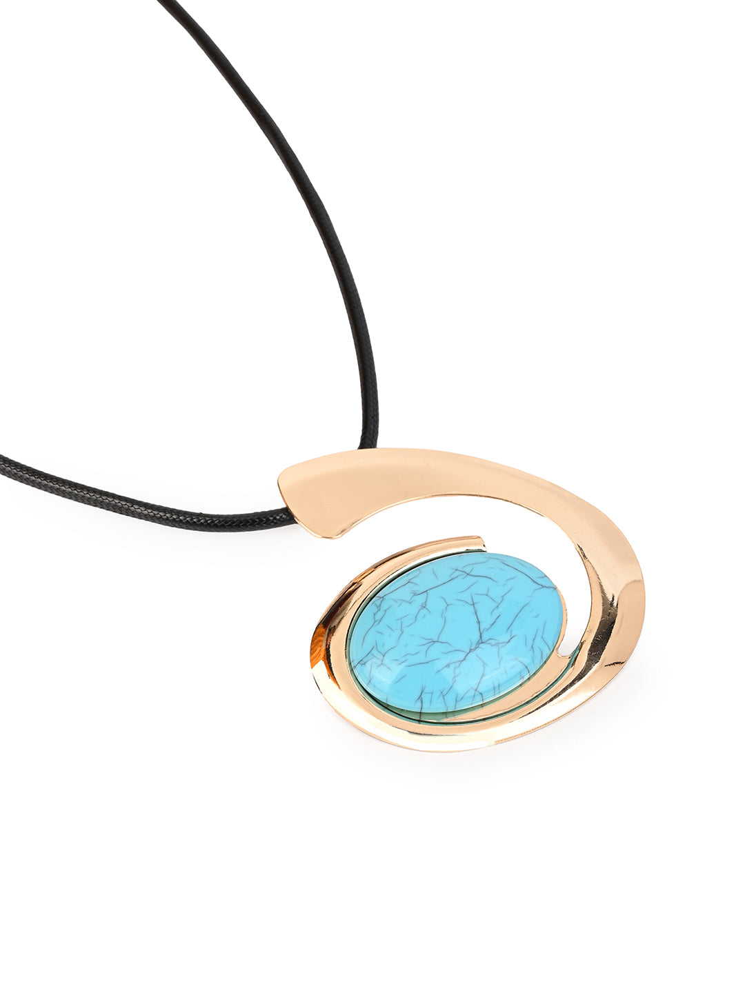 MAURYANA - Gold and Turquoise Pendant with Leather Strap Necklace and Matching Earrings