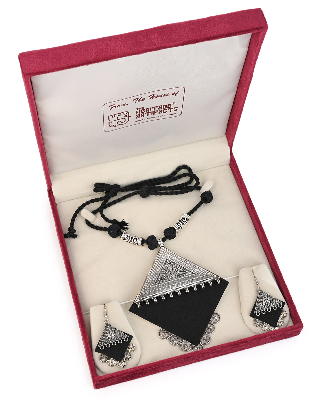 MAURYANA - Fabric crafted with metal pendant necklace set with earrings - adjustable length