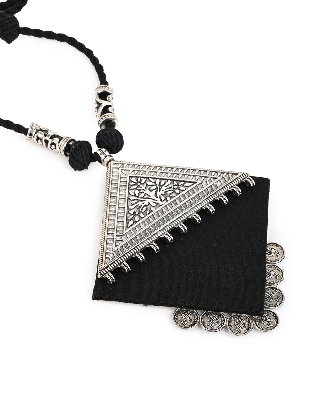 MAURYANA - Fabric crafted with metal pendant necklace set with earrings - adjustable length