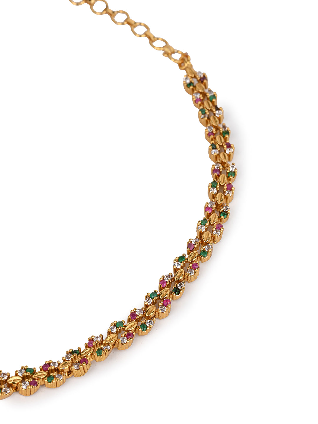 MAURYANA - Kundan mina AD stone studded necklace with earring set - one size