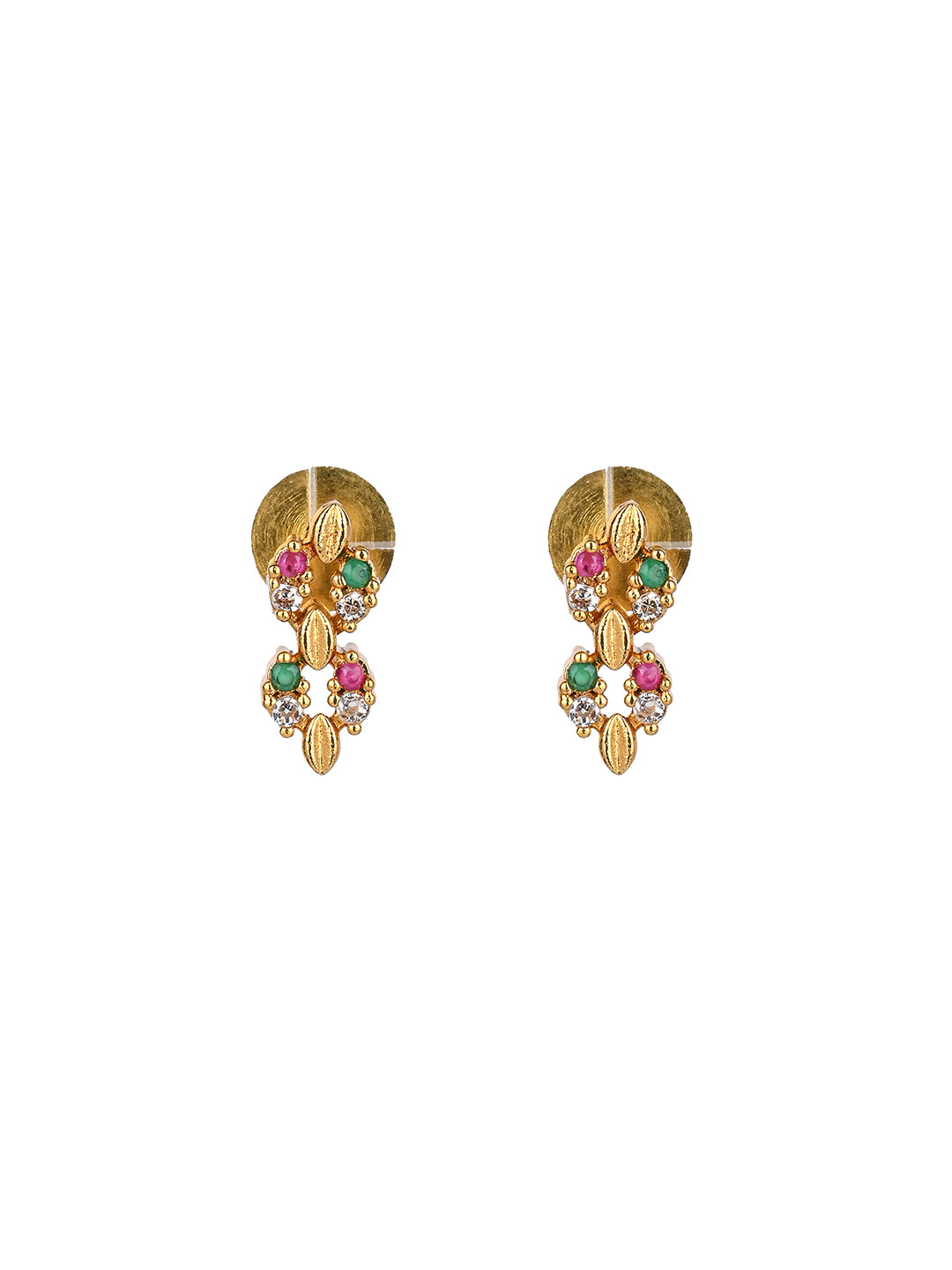 MAURYANA - Kundan mina necklace with leaf design and colorful stone work with pair of earrings - one size