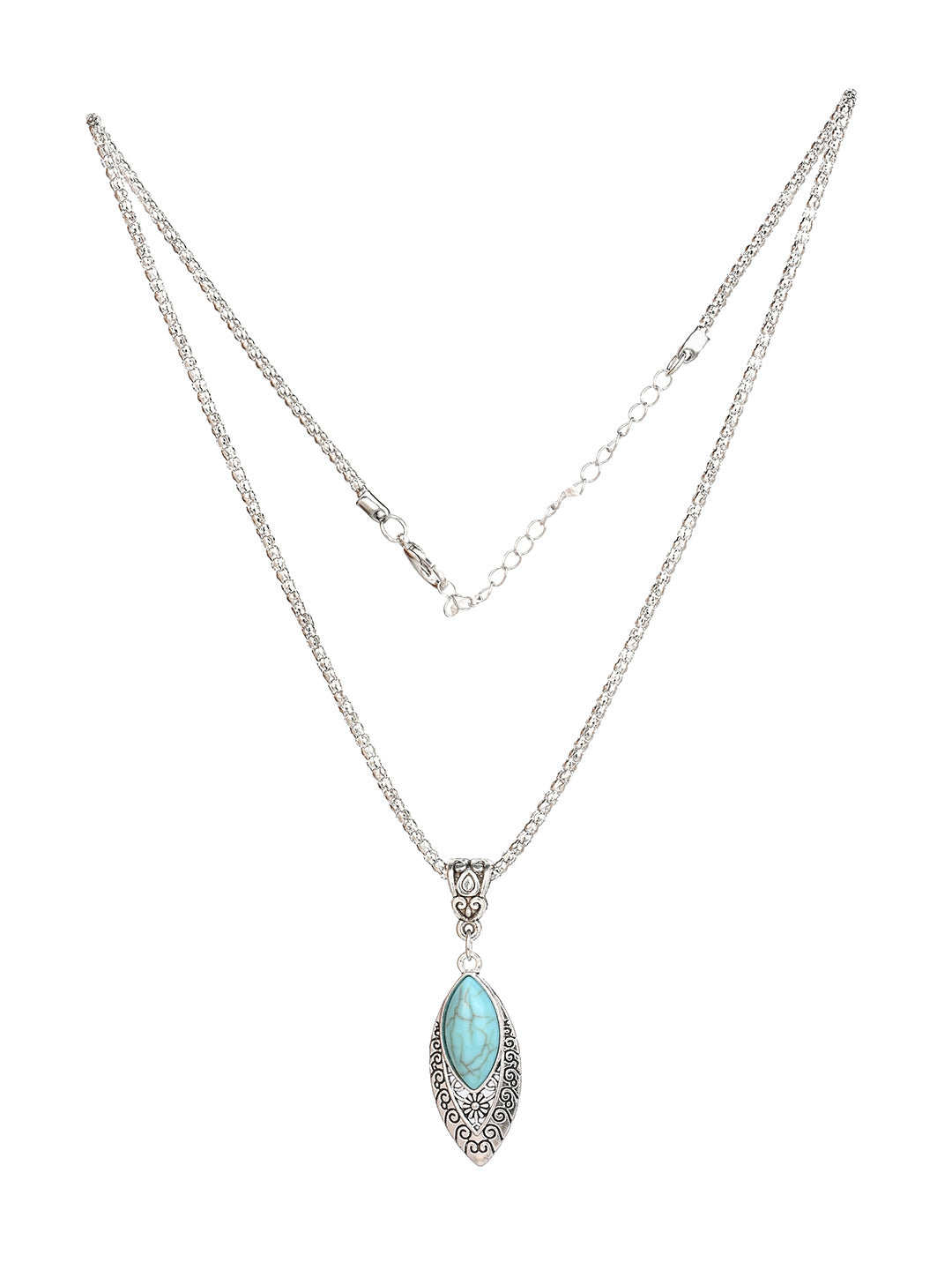 MAURYANA - Alloy Metal and Turquoise Pendant Necklace Set with Earrings