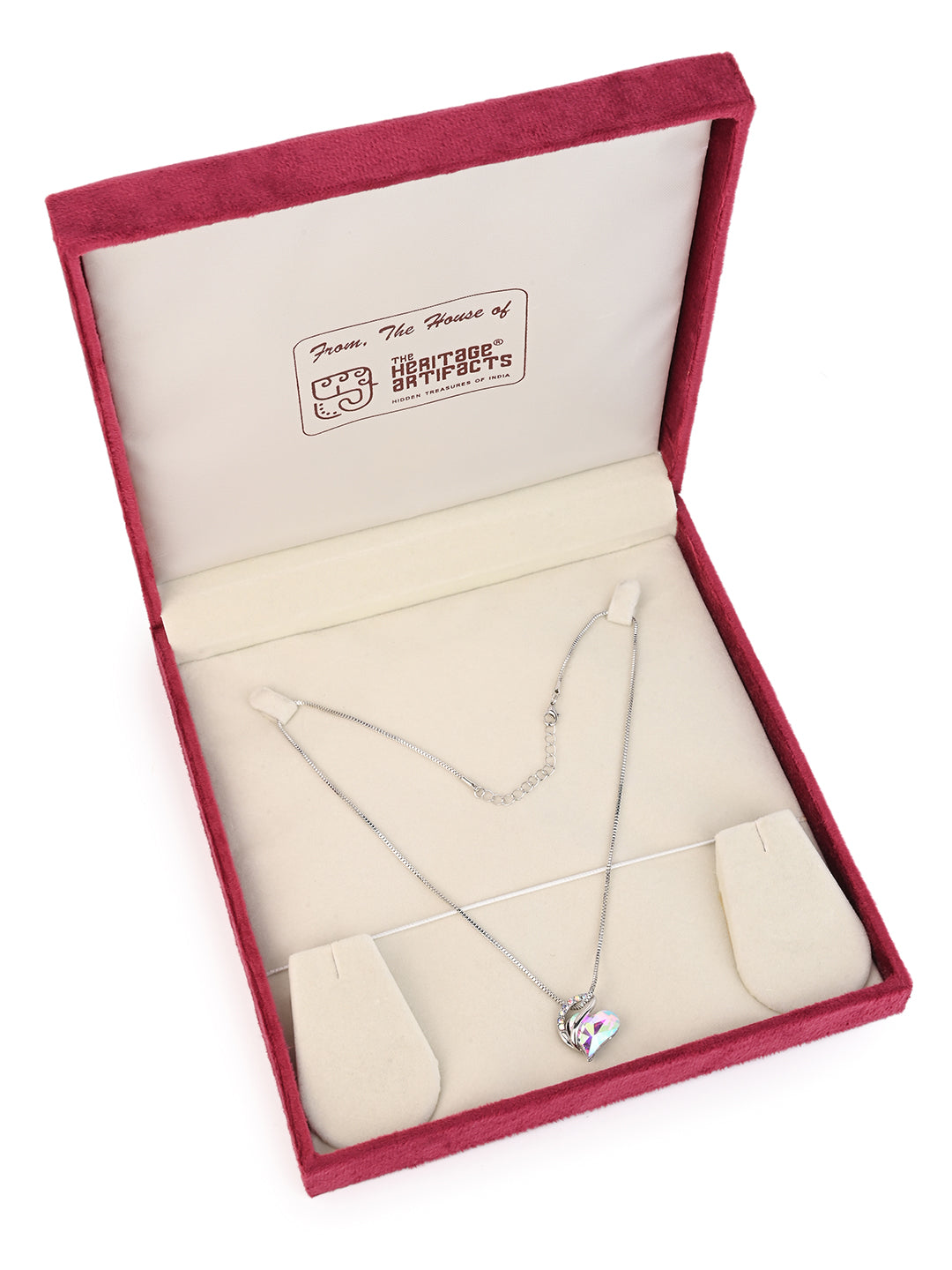 MAURYANA - Rhinestone Heart Shaped Pendant Necklace - Available in 3 colors options