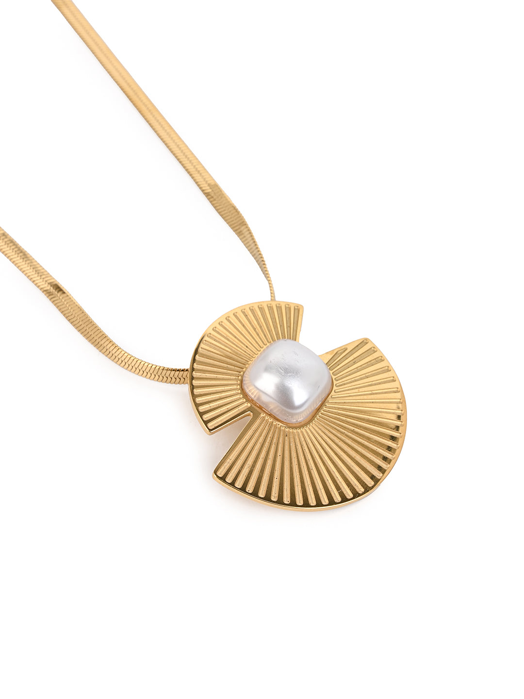 MAURYANA - Stainless Steel 18k Gold Plated Artificial Pearl Pendant Necklace