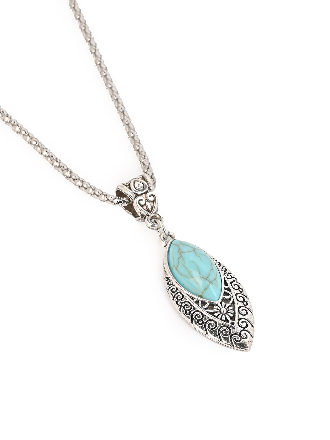 MAURYANA - Alloy Metal and Turquoise Pendant Necklace Set with Earrings
