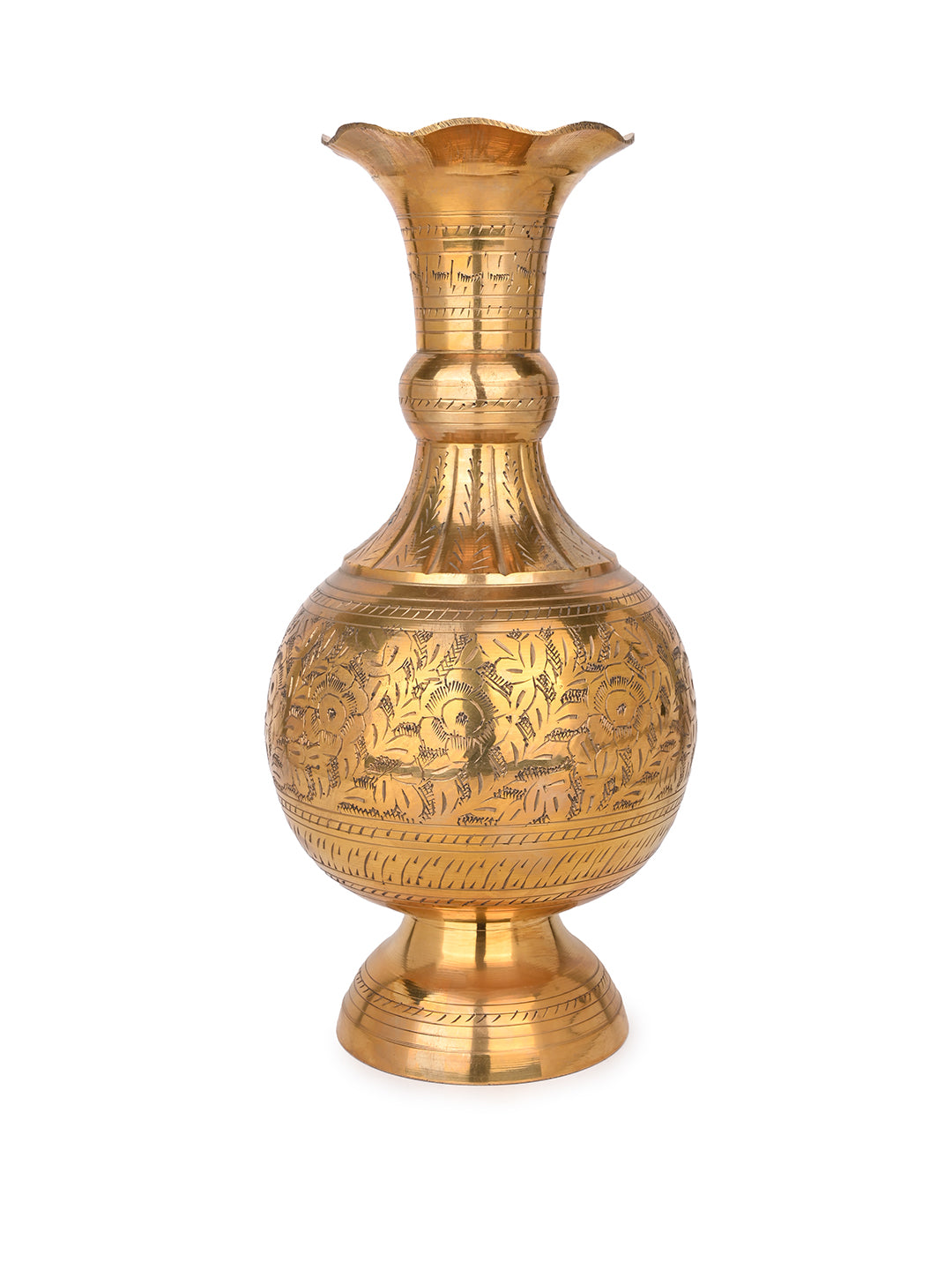 Brass crafted classic design flower vase for home office decor - 12 inches