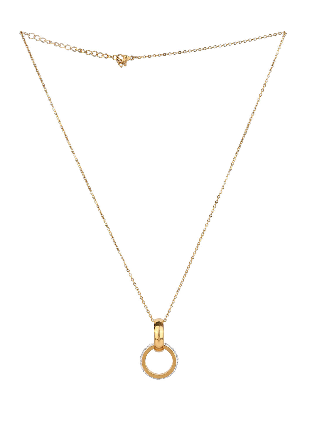 MAURYANA - Stainless Steel 18k Gold Plated Double Ring Pendant Necklace set with Ear Studs