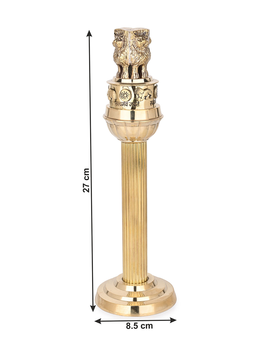 Brass crafted shining Ashoka pillar for office table decor - 11 inches
