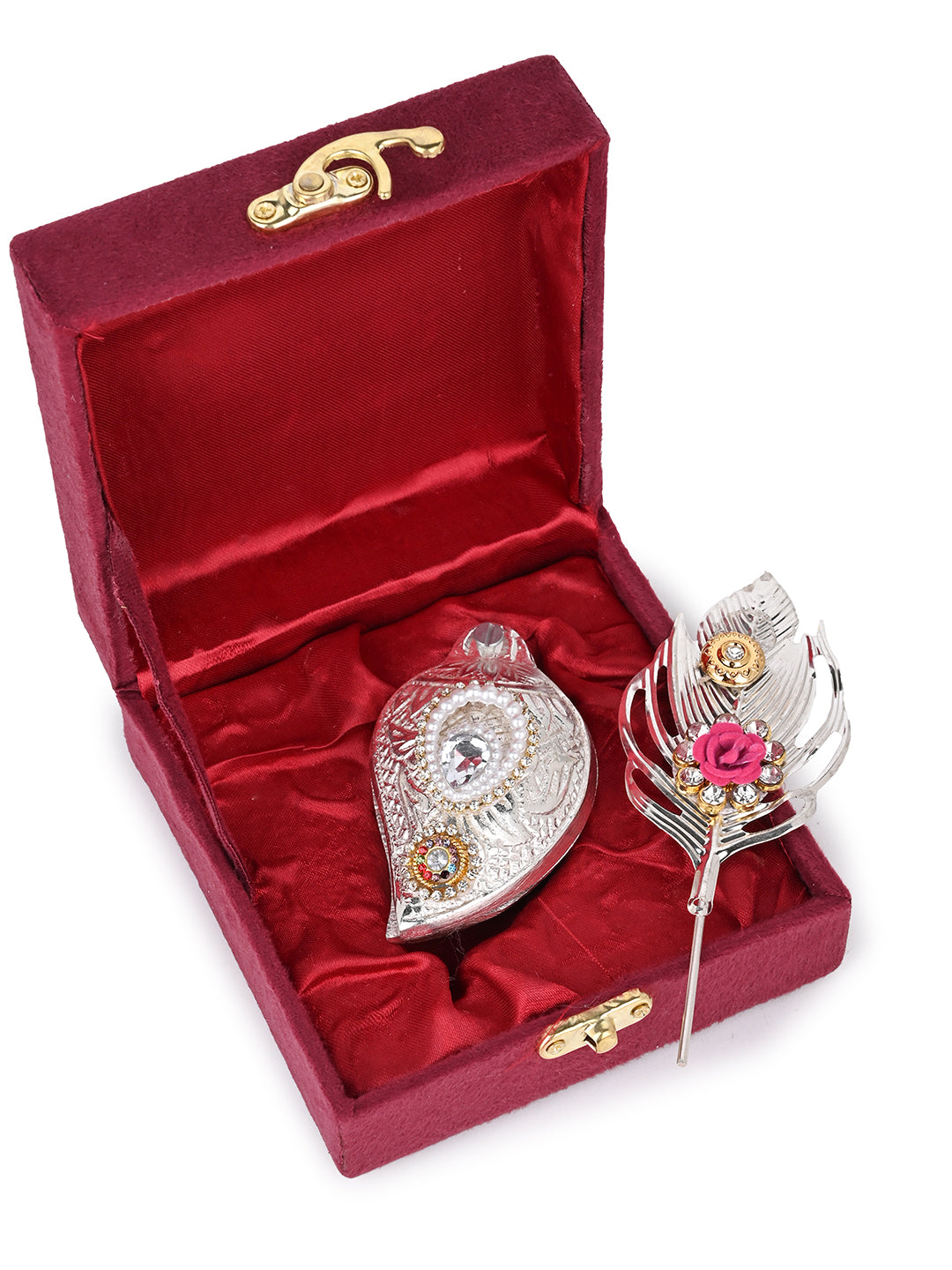 Peacock design tilak stick with sindoor box in a velvet gift box