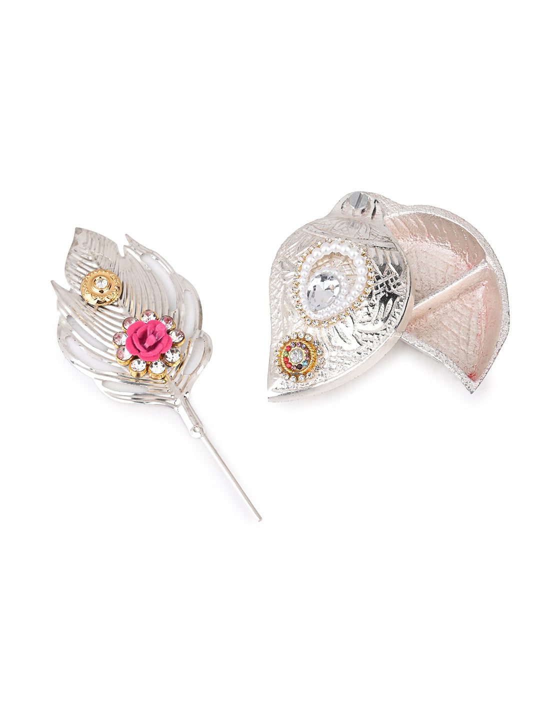 Peacock design tilak stick with sindoor box in a velvet gift box